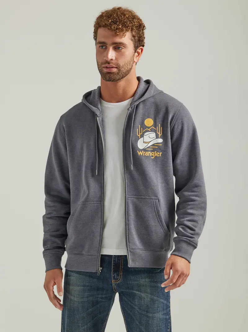Wrangler Men's Charcoal Heather Graphic Logo Full Zip Hoodie 4