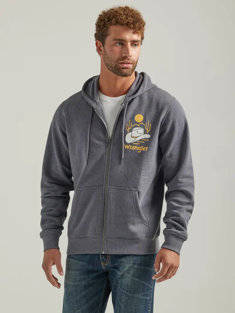 Wrangler Men's Charcoal Heather Graphic Logo Full Zip Hoodie 5
