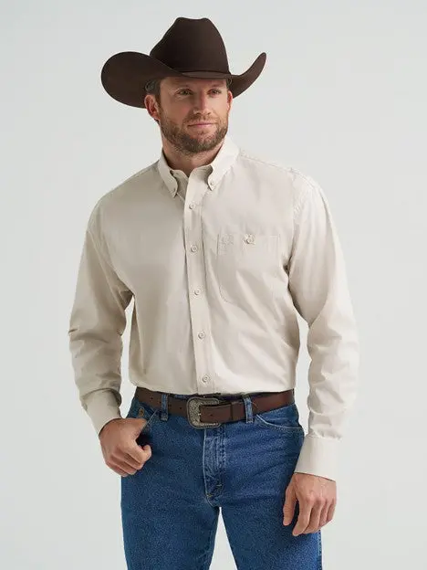 Wrangler Men's Pale Stone George Strait One Pocket Button Down Shirt 1
