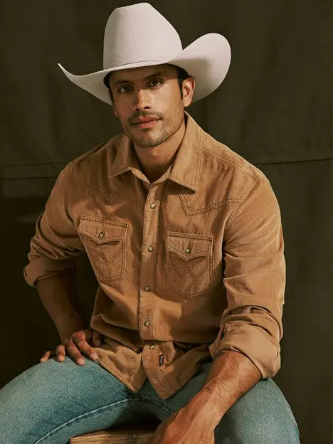 Wrangler Men's Sandy Brown Retro Corduroy Snap Shirt 1