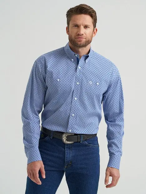 Wrangler Men's Sky Blue Diamonds George Strait Button Down Shirt 1