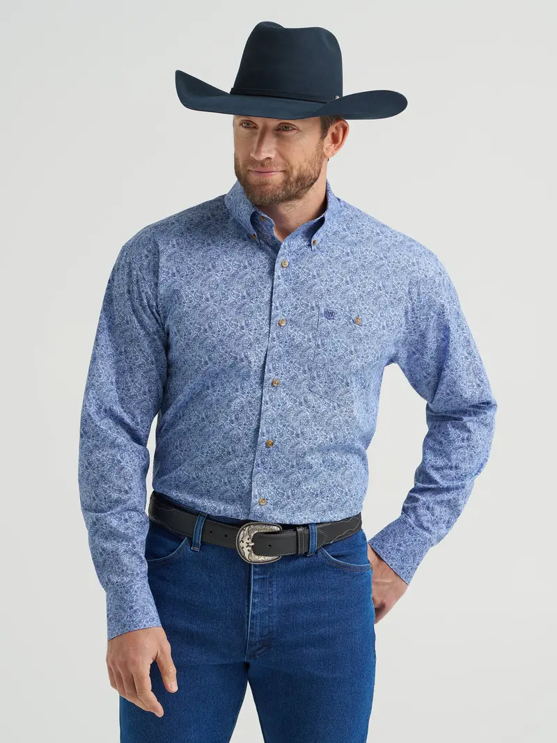 Wrangler Men's Slate Blue Relaxed Fit Button Down Shirt 1