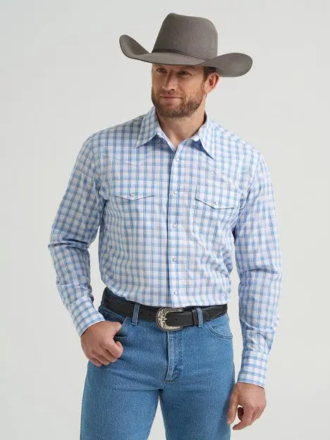 Wrangler Men's True Blue Plaid Snap Down Western Shirt 1