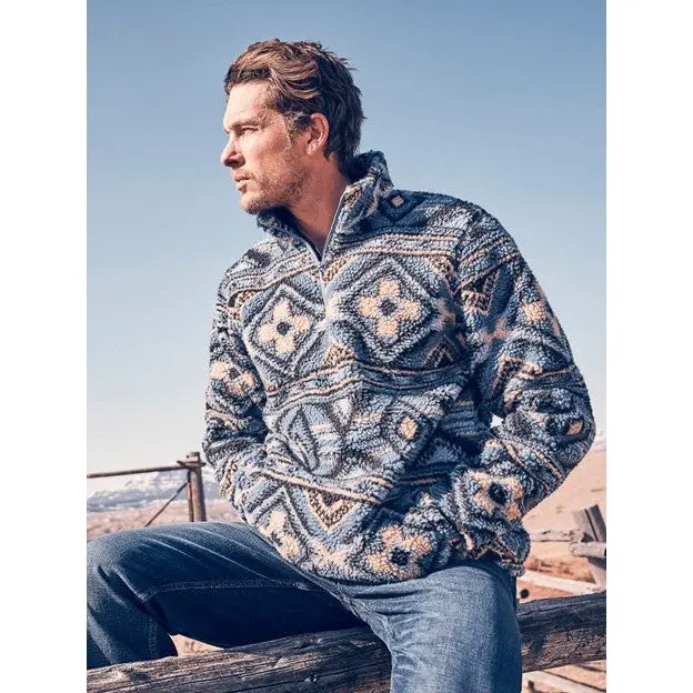 Wrangler Men's Water Blue Quarter Zip Sherpa Pullover 1
