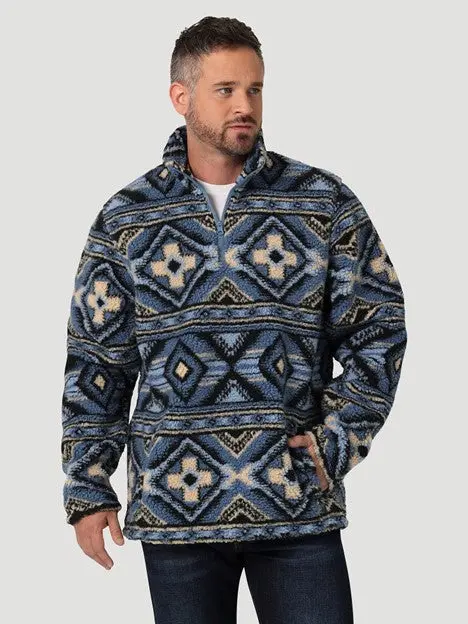 Wrangler Men's Water Blue Quarter Zip Sherpa Pullover 3