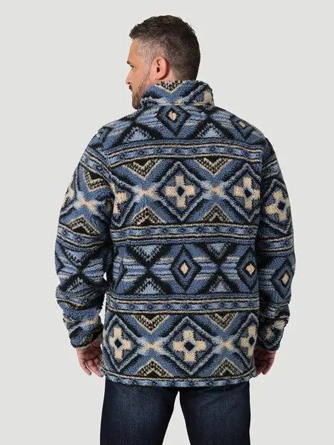 Wrangler Men's Water Blue Quarter Zip Sherpa Pullover 4