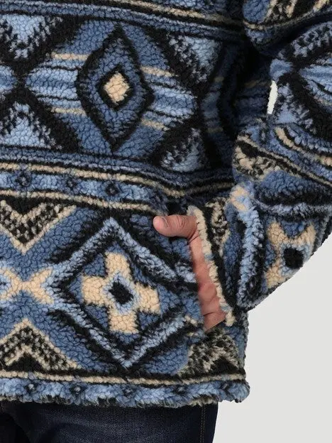 Wrangler Men's Water Blue Quarter Zip Sherpa Pullover 5