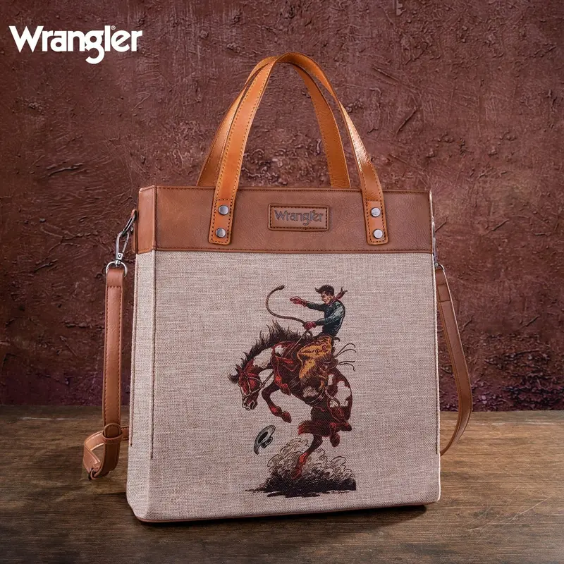 Wrangler Tan Bucking Bronc Canvas Tote 1