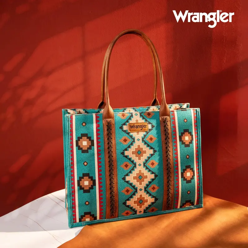 Wrangler Turquoise Southwestern Print Dual Sided Wide Tote 1