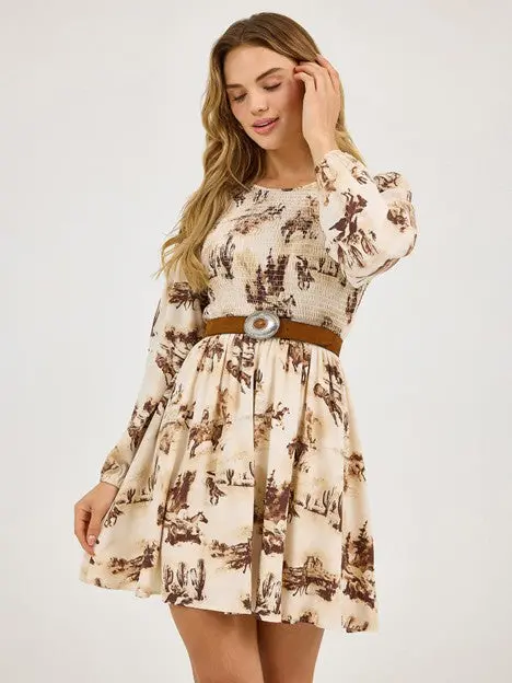 Wrangler Women's Cream Smocked A-Line Dress 3