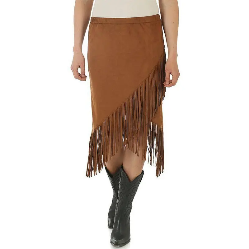 Wrangler Women's Faux Suede Envelope Hem Fringe Skirt 1