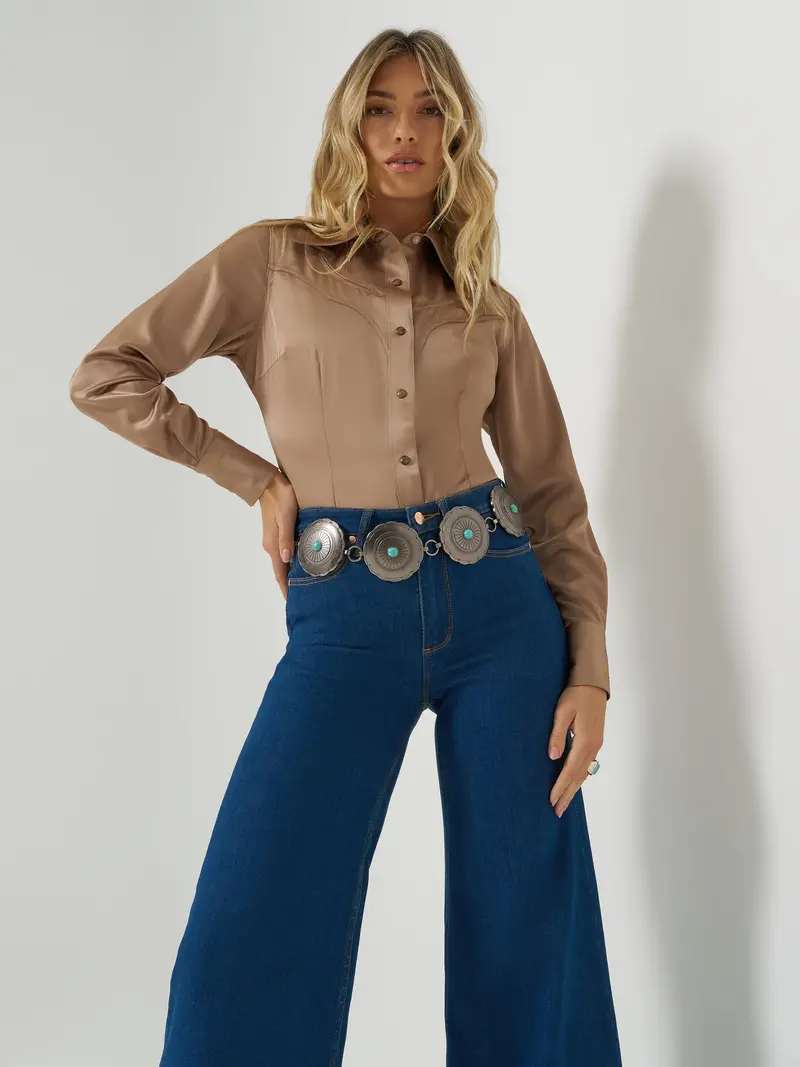Wrangler Women's Gold Satin Lainey Wilson Shirt 1