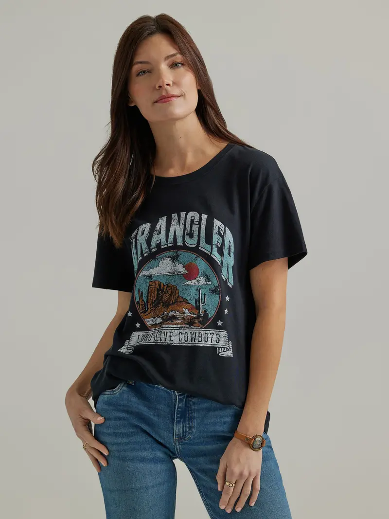 Wrangler Women's Jet Black Long Live Cowboys Boyfriend Tee 1