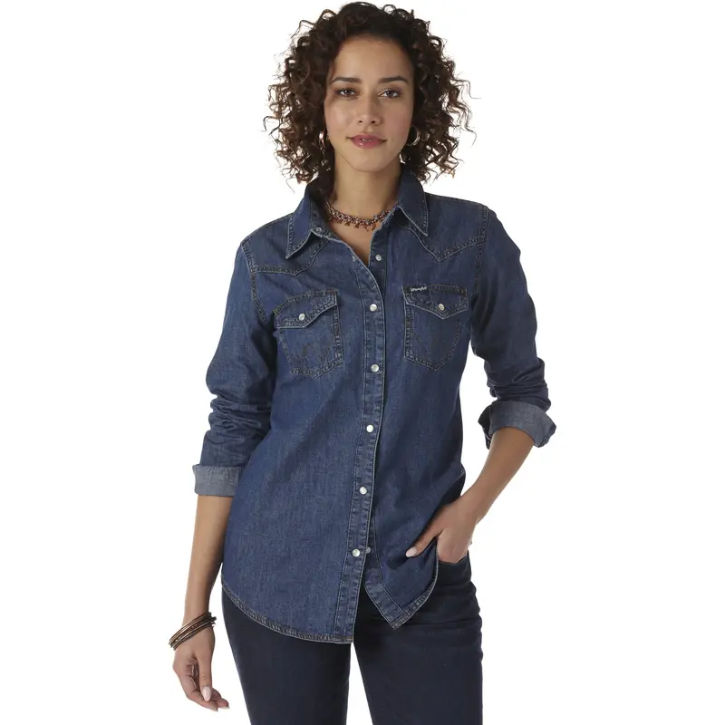 Wrangler Women's Long Sleeve Denim Snap Shirt 1