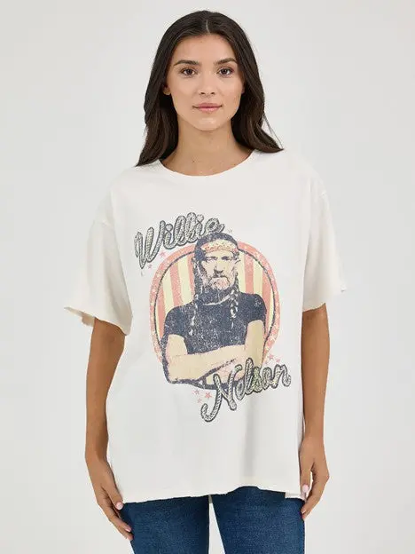 Wrangler Women's Marshmallow Oversized Willie Nelson Band Tee 1