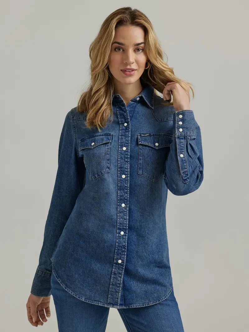 Wrangler Women's Navy Denim Cowboy Snap Shirt 1