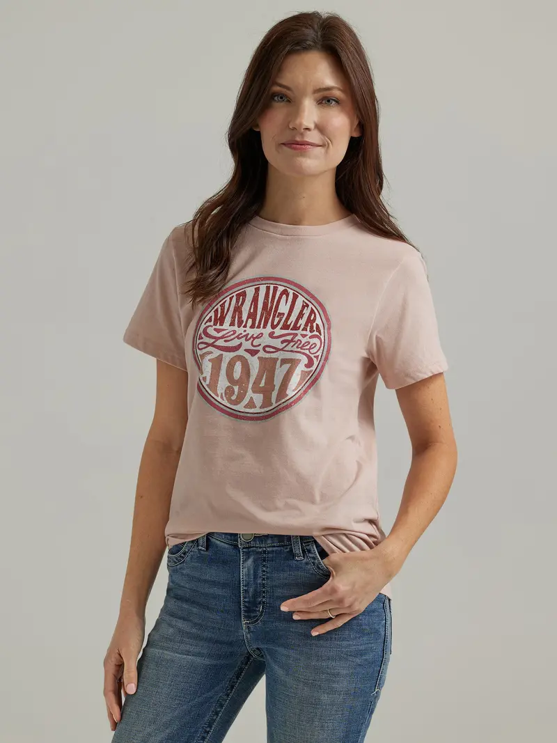 Wrangler Women's Peach Heather Nostalgia Logo Graphic Tee 1