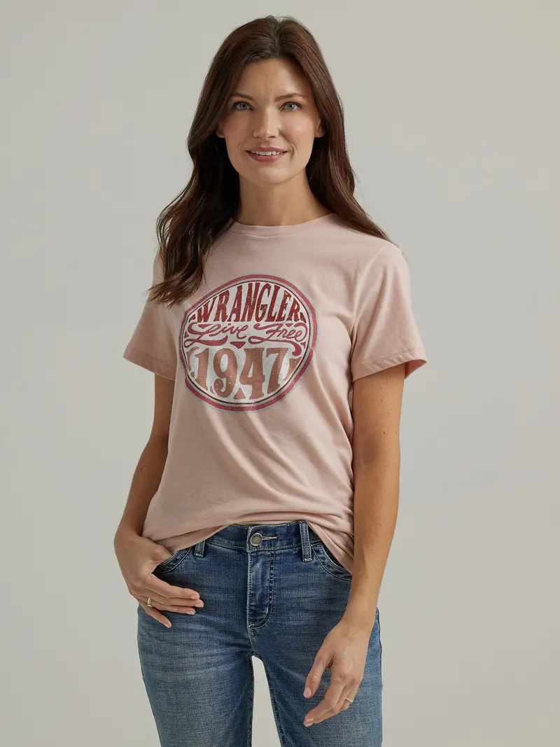 Wrangler Women's Peach Heather Nostalgia Logo Graphic Tee 2