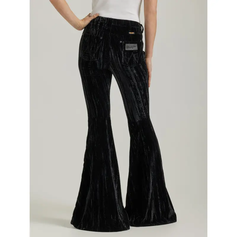 Wrangler Women's Retro Black Velvet High Rise Trumpet Flare 1