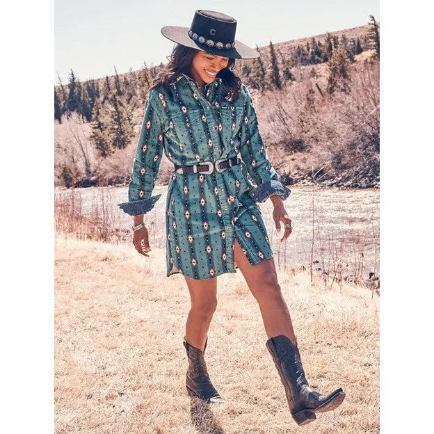 Wrangler Women's Retro Blue Teal Checotah Cord Dress 1