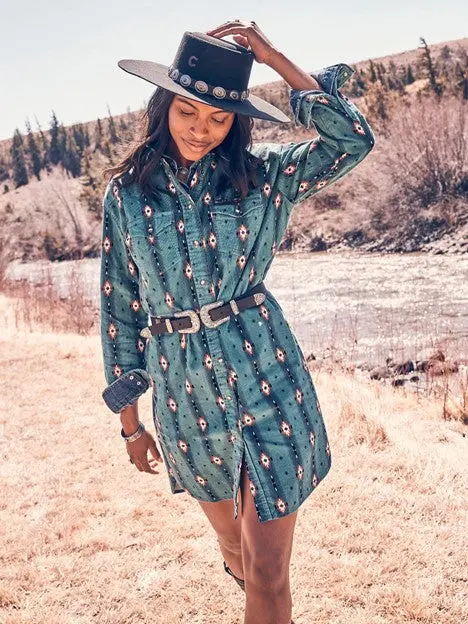 Wrangler Women's Retro Blue Teal Checotah Cord Dress 3