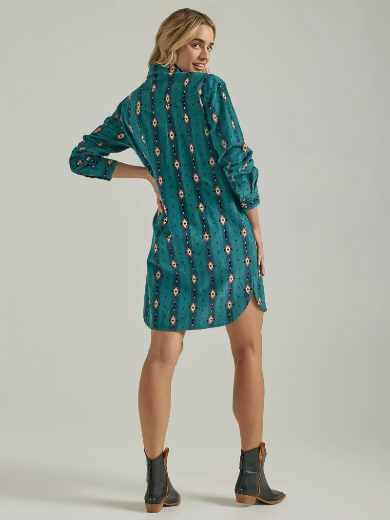 Wrangler Women's Retro Blue Teal Checotah Cord Dress 4