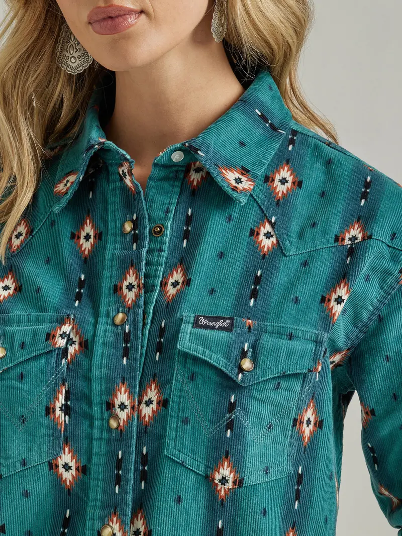 Wrangler Women's Retro Blue Teal Checotah Cord Dress 5