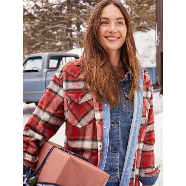 Wrangler Women's Retro Burnt Henna Boyfriend Plaid Flannel Shirt 1