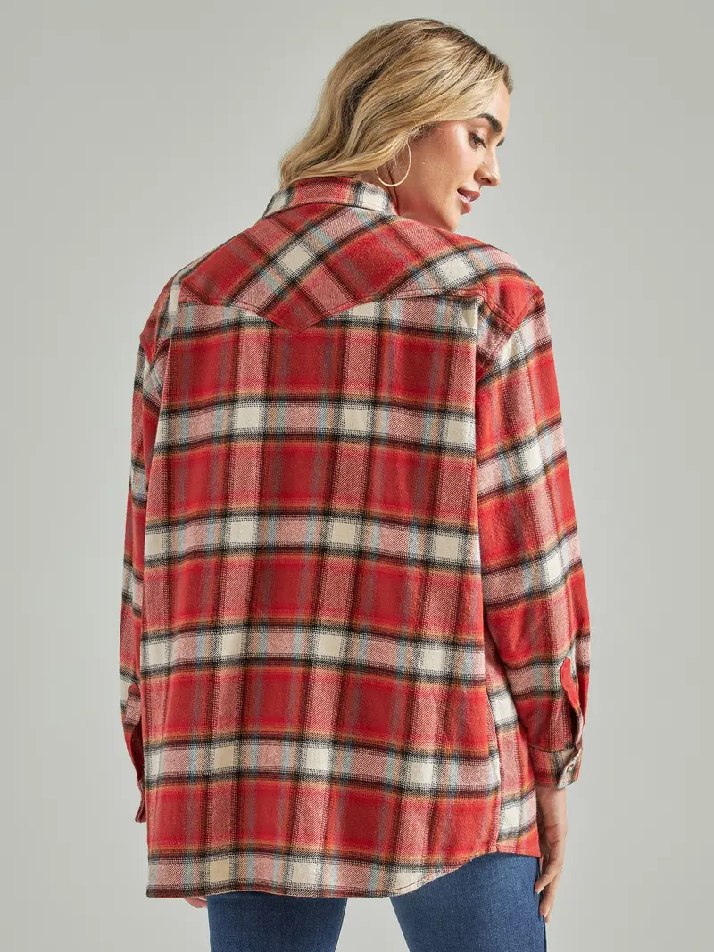 Wrangler Women's Retro Burnt Henna Boyfriend Plaid Flannel Shirt 3