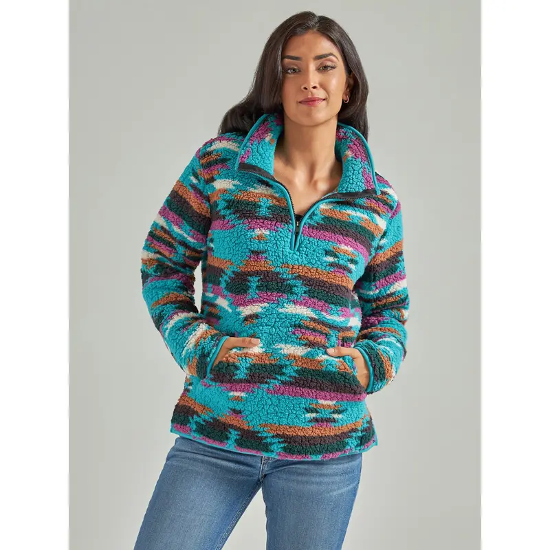 Wrangler Women's Retro Dark Teal Quarter Zip Sherpa Pullover 1