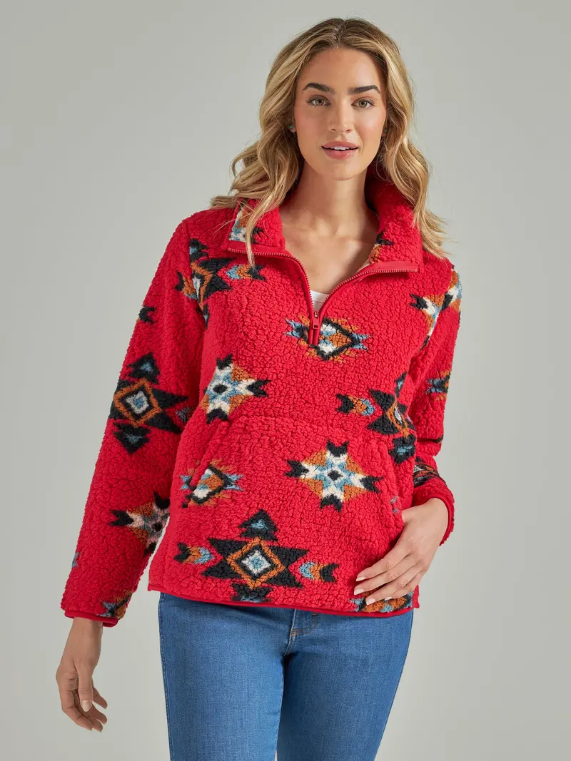 Wrangler Women's Retro Tango Red Sherpa Pullover 1