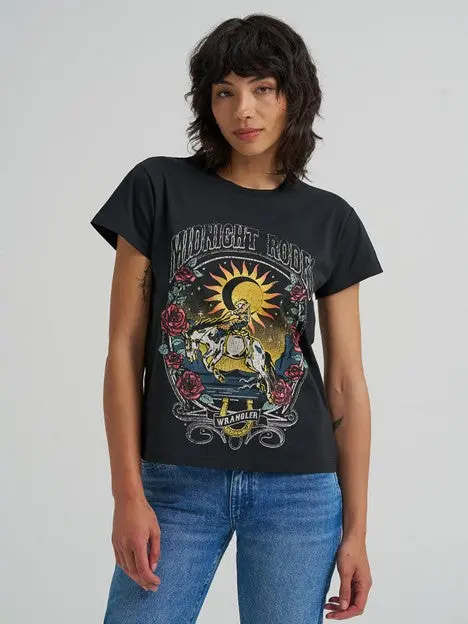 Wrangler Women's Rhinestone Black Midnight Rodeo Retro Tee 1