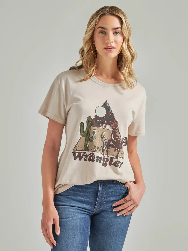 Wrangler Women's Tan Pyramid Western Boyfriend Graphic Tee 1