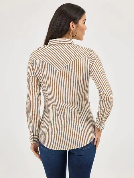 Wrangler Women's Tan Stripe Western Snap Shirt 3