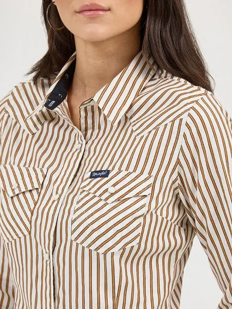 Wrangler Women's Tan Stripe Western Snap Shirt 4