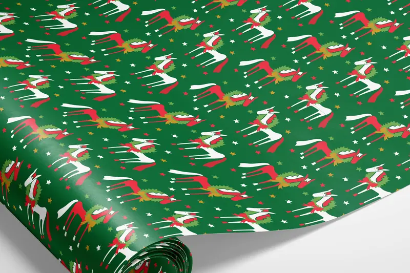 Wreath Ponies Wrapping Paper 1