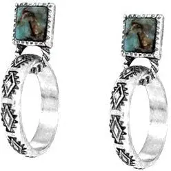 Wyo-Horse Silver Stamp Hoop Earrings With Square Stone 1