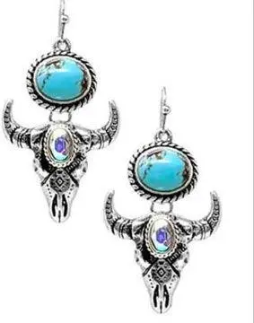 Wyo-Horse Turquoise Steer Head Sphere Earrings 1