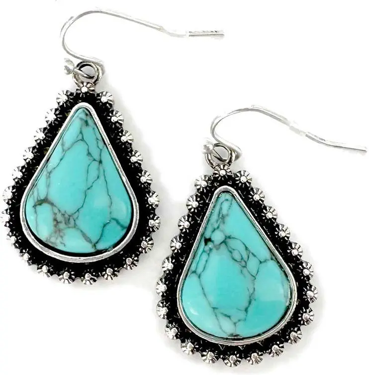 Wyo-Horse Turquoise Tear Drop Earrings 1