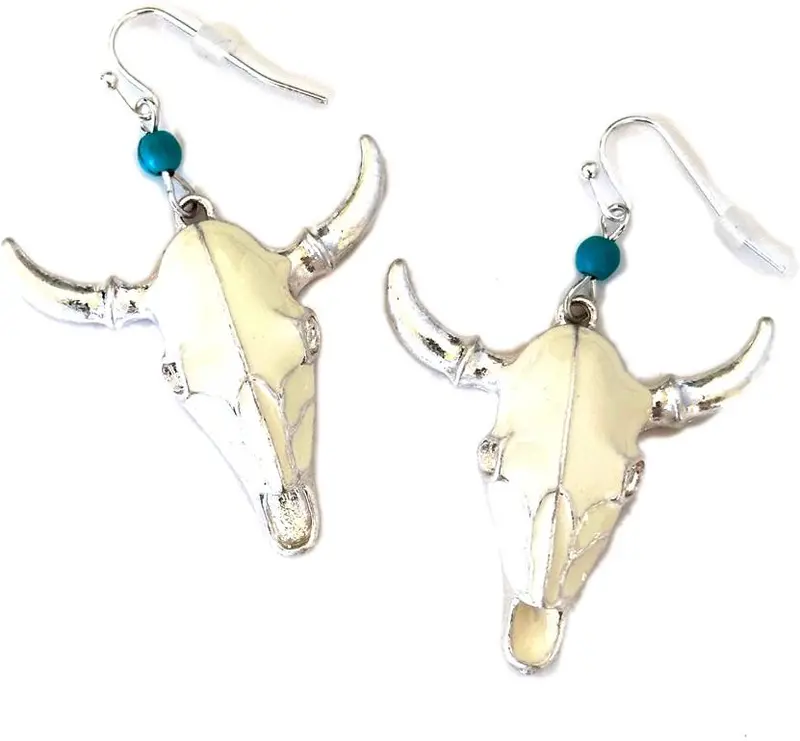 Wyo-Horse White Enamel Steer Skull Earrings 1