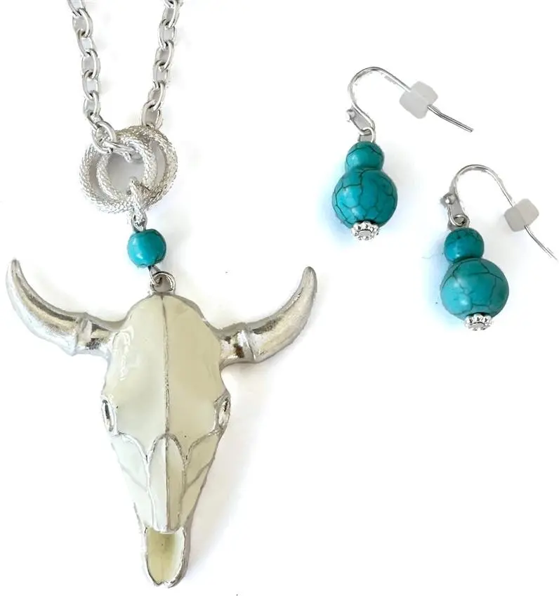 Wyo-Horse White Enamel Steer Skull Necklace 1