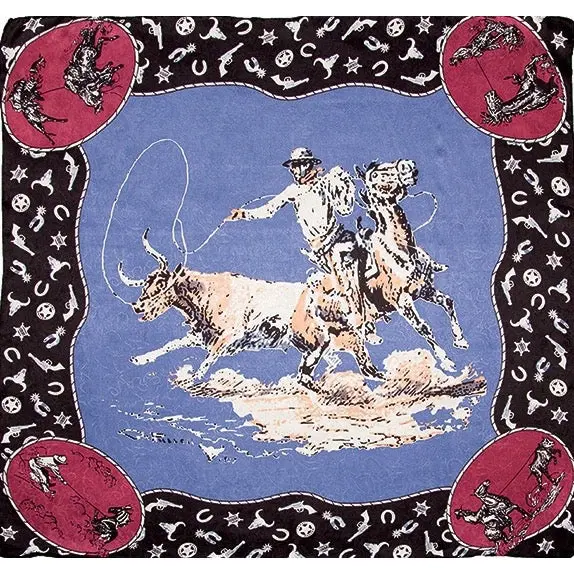 Wyoming Traders Limited Edition Cm Russel Slate Blue Silk Scarf 1