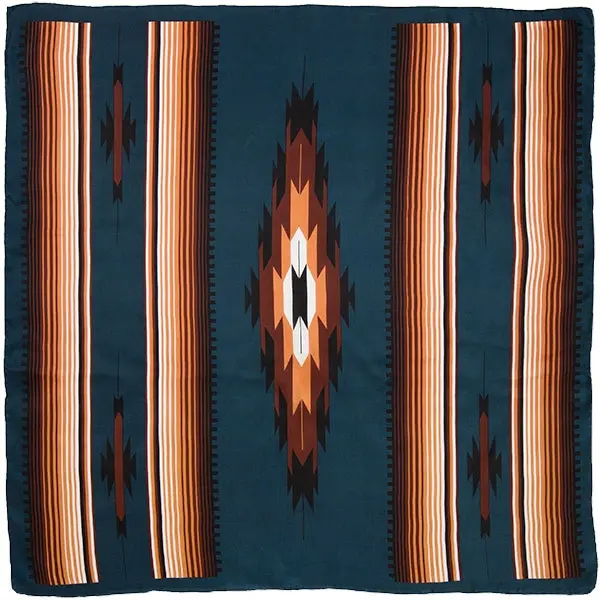 Wyoming Traders Teal And Tan Aztec Silk Scarf 1