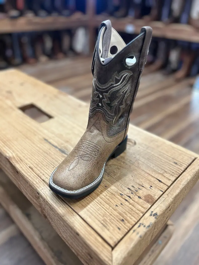 Youth Tan Crackle Sq Toe Boot 1