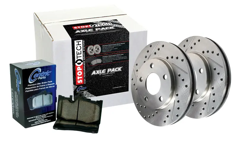 Stoptech Sport Axle Pack – Four-Wheel Slotted & Drilled Brake Kit With Stainless Brake Lines 1