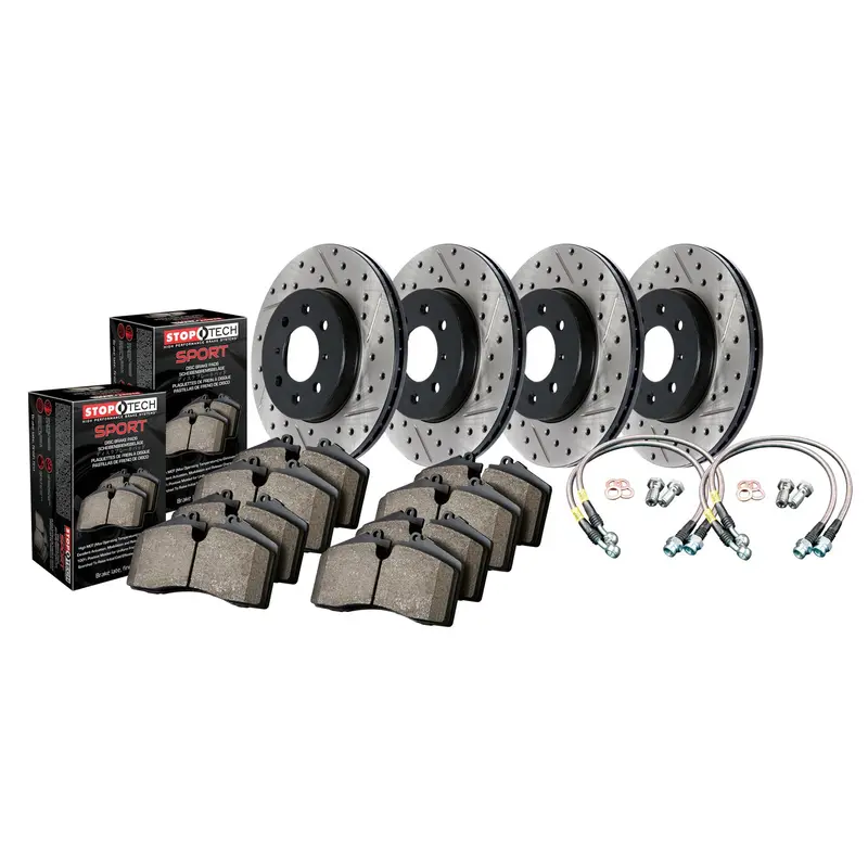 Stoptech Sport Axle Pack – Four-Wheel Slotted & Drilled Brake Kit With Stainless Brake Lines 2