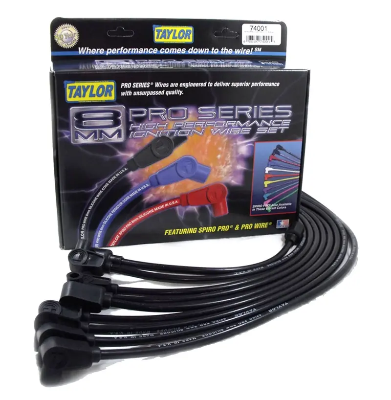 Taylor Cable 77026 Black 8Mm Spiro-Pro Ignition Wire Set – Oe-Style Fit With 9.5-Inch Length And Stock Boots 1